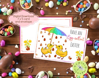 Printable Easter Card and Envelope Set | Instant Download 7 x 5 Ducklings Card and Envelope for Easter