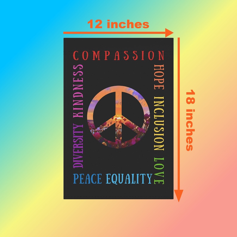 Pride Peace Flag, Kindness Love Hope Inclusion Diversity Equality Compassion Peace Sign for Yard in Rainbow Colors image 2