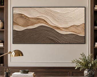 Arte de parede com textura neutra, pintura abstrata moderna orgânica, tela escultural bege e taupe, decoração para casa no estilo Wabi Sabi pintada à mão
