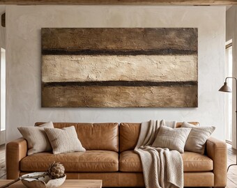 Arte de parede texturizada Wabi Sabi | Pintura abstrata grande em tons de marrom e bege | Tela em tons neutros terrosos | Decoração moderna minimalista