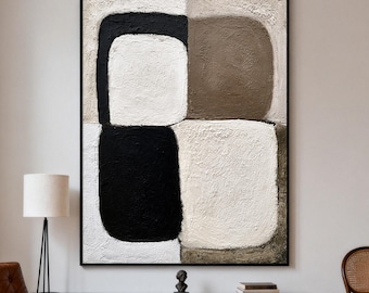 Arte abstracto texturizado para pared, pintado a mano, moderno, sobre lienzo, grande, negro, beige, marrón, minimalista, estilo Wabi Sabi, decoración para sala de estar.