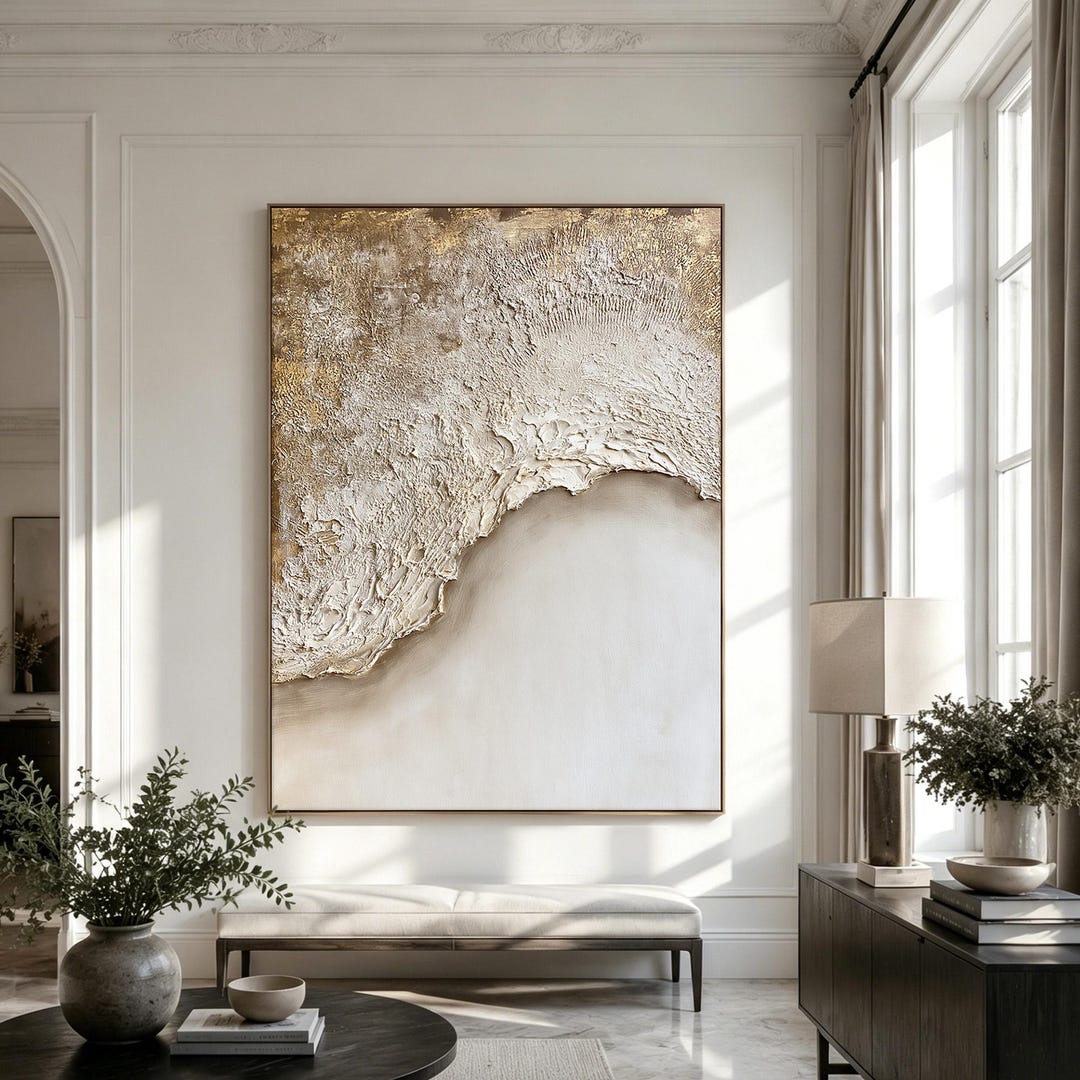 Wabi Sabi Japandi Hand-painted Canvas Art in Cream & Beige | Textured ...