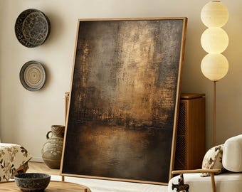 Arte de parede minimalista wabi-sabi pintada à mão, pintura abstrata em tons de marrom quente, tela para decoração neutra de casa. 7,6
