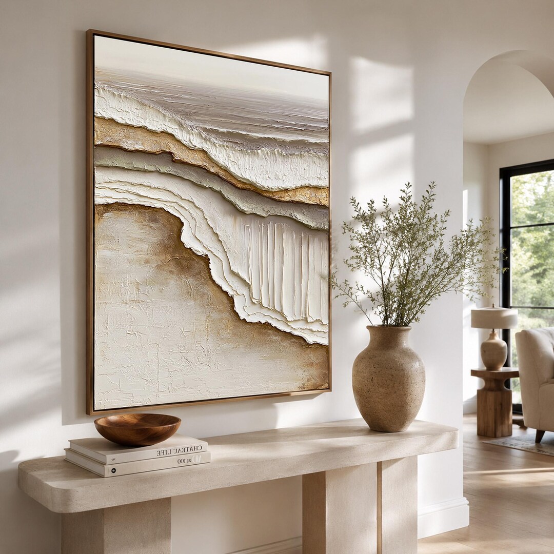3D Large Textured Wabi Sabi Art, Japandi Cream Beige Brown Coastal ...