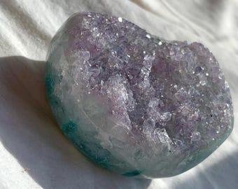 Amethyst Druzy Freeform with Green Inclusions | Purple Crystal Cluster | Sparkling Quartz Amethyst Specimen | Unique Healing Decor
