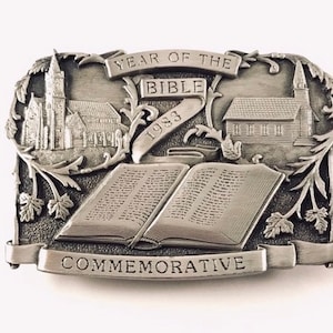 Year of the Bible Commemorative Belt Buckle Bergamot Brass, Vintage 1983 Limited Edition