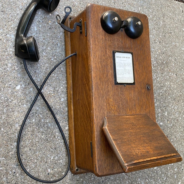 Rare Antique 1930s STROMBERG CARLSON Model Wood Wall Phone, 5 Bar Magneto, Hand Crank, WORKS
