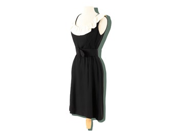 Vintage Schwarzes Ärmelloses Rüschenkragen Kleid Audrey Hepburn LBD XS/S