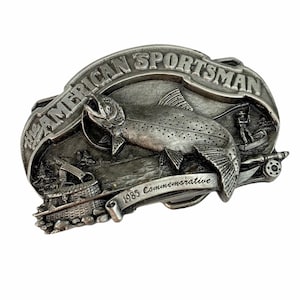 1985 American Sportsman Commemorative Belt Buckle by Siskiyou, Featuring a Fisherman Trout Bass