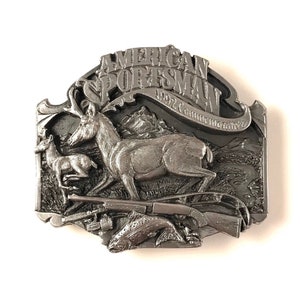 1992 American Sportsman Commemorative Belt Buckle by Siskiyou, Limited Edition, Hunting, Bass, Rifle, Game