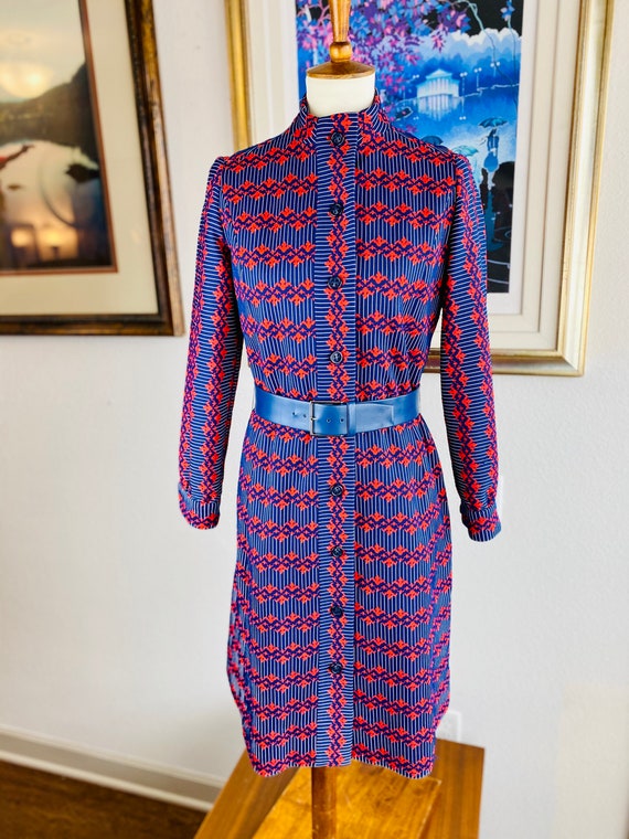 Vintage 1960s Vibrant Blue & Red Orange Designer … - image 3