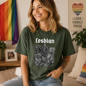 Lesbian Warrior Shirt, LGBTQ Gothic Tee, Fantasy Pride Shirt, Queer Statement Clothing, Lesbian Pride Outfit, Alt Pride Tee