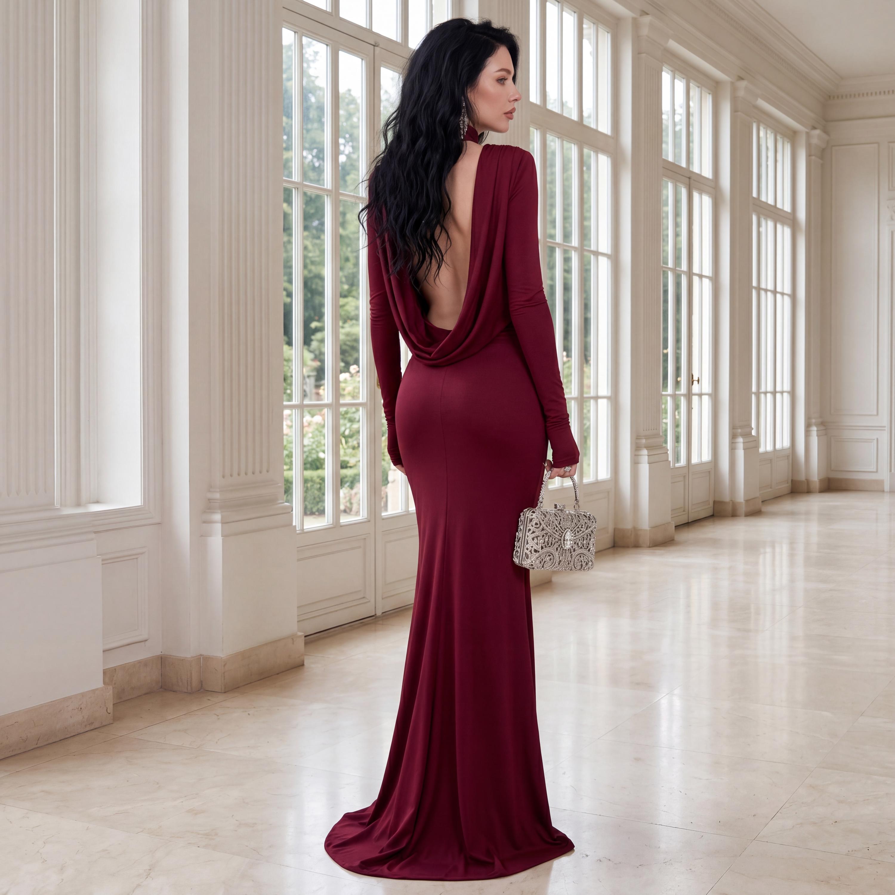 blue dress for baby girl Black Backless Bandage Fishtail Maxi Dress – Rare London main image 1