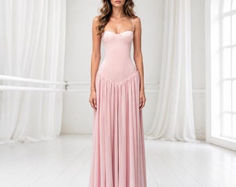 Elegant Chiffon Maxi Dress – Backless Formal Evening Gown, Fairycore Summer Party Dress