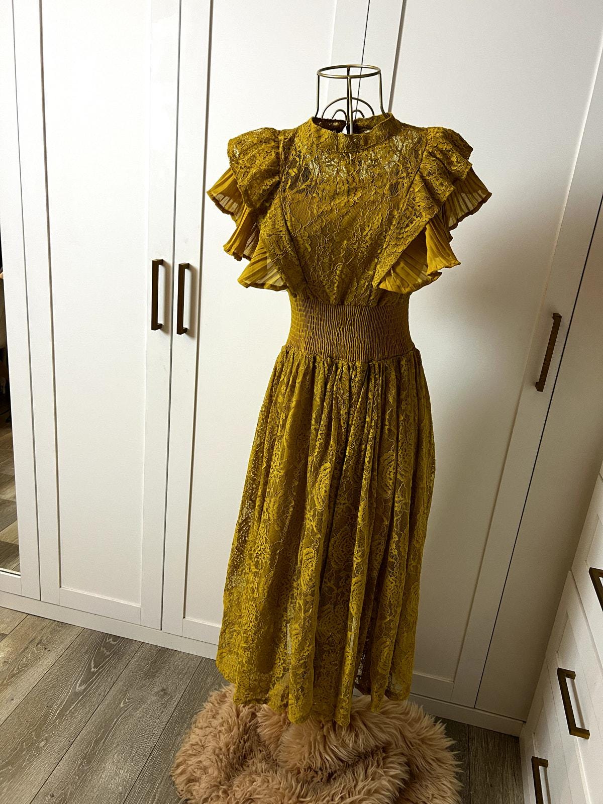high neck mustard lace dress Lace Detail High Neck Bodycon Dress