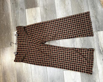 Vintage Beige & Blau Karierte Caprihose Gr. L