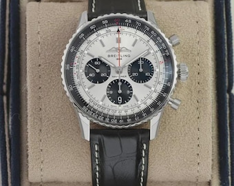 Vintage Breitling Navitimer B01 Chronograph 43 mm Blaues Zifferblatt Stahlarmband AB0138241G1P1