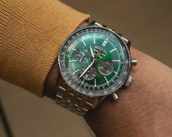 Reloj Breitling Navitimer Cronógrafo Automático Cronómetro con Esfera Verde para Hombre, Vintage