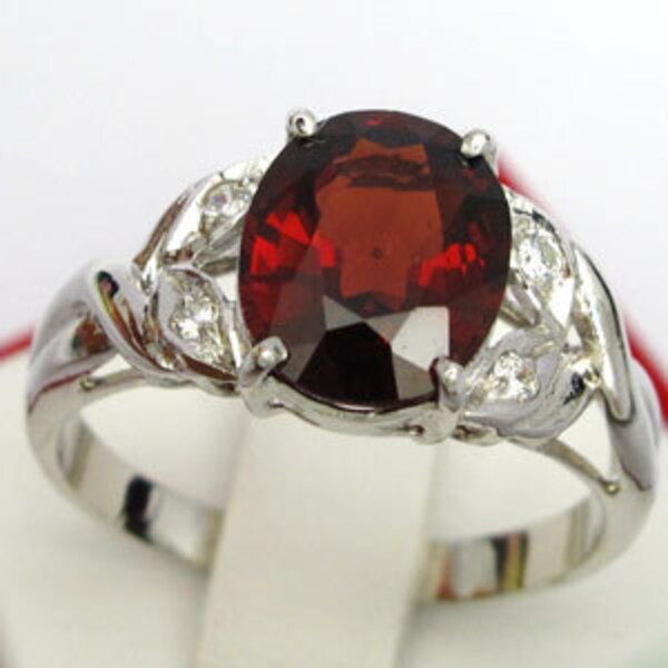 Ring Sterling Silver 925 Red Garnet Natural Real size 5