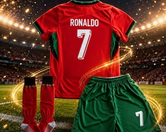 Set maglia da calcio per bambini Ronaldo #7 Portogallo CR7 Kit da calcio giovanile Pantaloncini Calzini Divisa da calcio giovanile traspirante