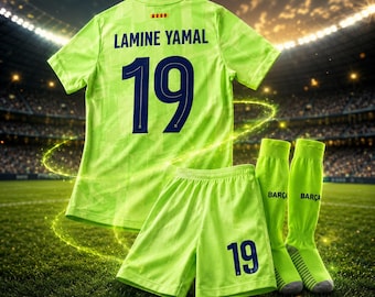 Kit da calcio giovanile Lamine Yamal #19: set maglia verde ispirato al Barcellona per bambini e adulti