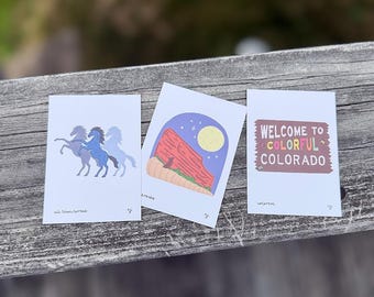 Denver Mini Art Print Blucifer, Red Rocks, Colorful Colorado