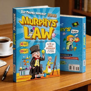 May include: A hardcover book titled "Murphy's Law" with a cartoon illustration on the cover. The cover is blue with the title in large yellow letters. The book is a handbook with 42 practical times and 126 funny times.
