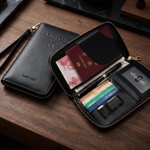 Passport And Card Organizer, Travel Document Wallet, Wrist Strap Passport Case, Leather Travel Wallet, Zipper Passport Holder