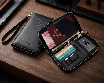 Passport And Card Organizer, Travel Document Wallet, Wrist Strap Passport Case, Leather Travel Wallet, Zipper Passport Holder