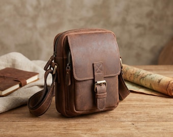 Messenger Crossbody Bag, Small Leather Messenger Bag, Flap Buckle Shoulder Bag, Vertical Leather Phone Bag, Adjustable Strap Messenger Bag