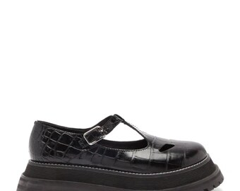 Burberry Chunky Platform Mary Jane Shoes Black Croc Leather UK [3] Designer