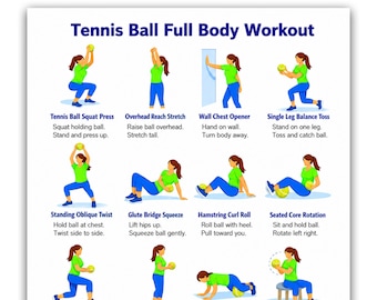 Tennis Ball Full Body Workout Poster | Recovery Self-Massage Fitness Chart (PDF)