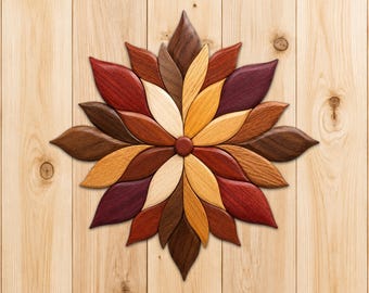Wooden Flower  Intarsia Wood Patterns, Intarsia Wood Art Patterns, Scroll Saw Patterns Pdf, Instant Digital Download