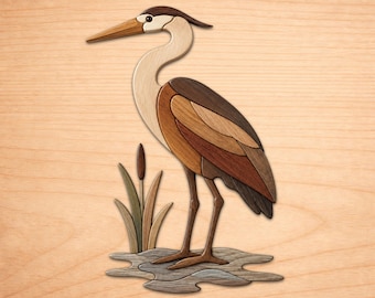 Heron  Intarsia Wood Patterns, Intarsia Wood Art Patterns, Scroll Saw Patterns Pdf, Instant Digital Download