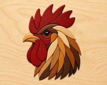 Tête de coq motifs en bois intarsia, motifs d'art du bois intarsia, motifs de scie à chantourner Pdf, téléchargement numérique instantané