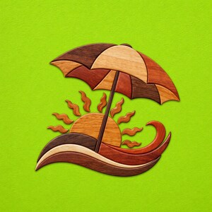 Beach Umbrella Intarsia Wood Patterns, Intarsia Wood Art Patterns, Scroll Saw Patterns Pdf, Instant Digital Download