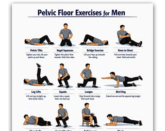 Pelvic Floor Exercises for Men Printable PDF | Kegel Exercise Chart | Home Workout Plan