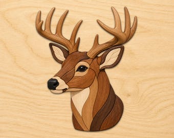 Deer Head  Intarsia Wood Patterns, Intarsia Wood Art Patterns, Scroll Saw Patterns Pdf, Instant Digital Download