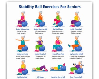 Stability Ball Exercises for Seniors | Balance Core Workout Chart (PDF Download)