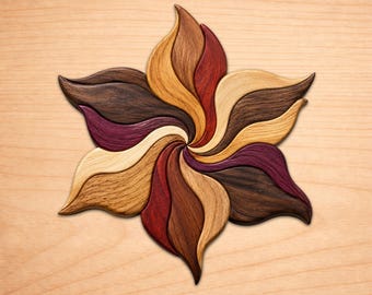 Swirl Blossom  Intarsia Wood Patterns, Intarsia Wood Art Patterns, Scroll Saw Patterns Pdf, Instant Digital Download