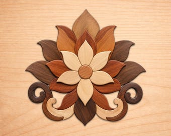 Lotus Flower Intarsia Wood Patterns, Intarsia Wood Art Patterns, Scroll Saw Patterns Pdf, Instant Digital Download