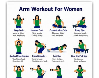 Women’s Arm Dumbbell Workout Printable PDF | Upper Body Exercise Chart | Home Gym Fitness Poster