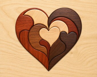 Motifs bois coeur en bois intarsia, motifs art bois intarsia, motifs de scie à chantourner Pdf, téléchargement numérique instantané