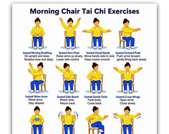 Seated Morning Tai Chi Exercises Chart | Gentle Routine for Seniors (Digital Download)