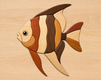 Angelfish Intarsia Wood Patterns, Intarsia Wood Art Patterns, Scroll Saw Patterns Pdf, Instant Digital Download