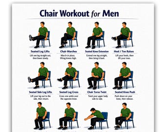 Chair Workout for Men Printable PDF | Seated Exercise Chart | Home Fitness Workout Plan