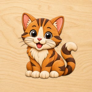 Cute Sitting Cat  Intarsia Wood Patterns, Intarsia Wood Art Patterns, Scroll Saw Patterns Pdf, Instant Digital Download