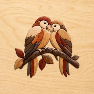 Lovebirds  Intarsia Wood Patterns, Intarsia Wood Art Patterns, Scroll Saw Patterns Pdf, Instant Digital Download