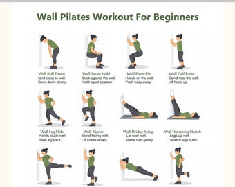 Beginner Wall Pilates Workout Poster | Full Body Home Exercise (PDF)