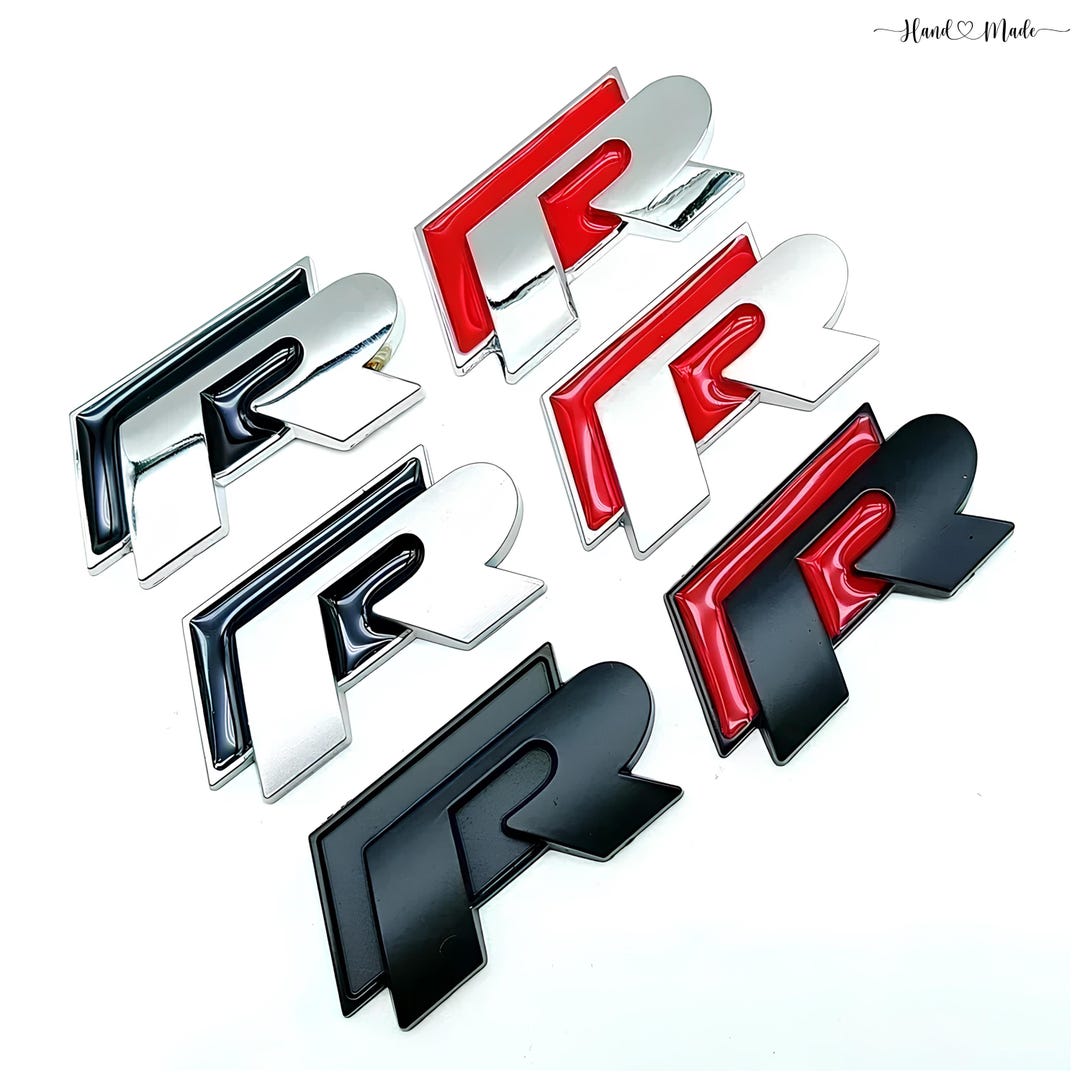 Car R Badge 3D Metal R Logo Car Badge Emblem Polo Golf Jetta Grille Trunk (5.4 × 2 ...
